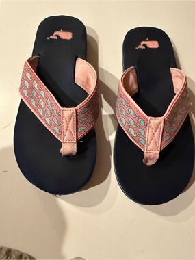 Vineyard Vines Pink and Navy Whale Print Flip Flop Sandals